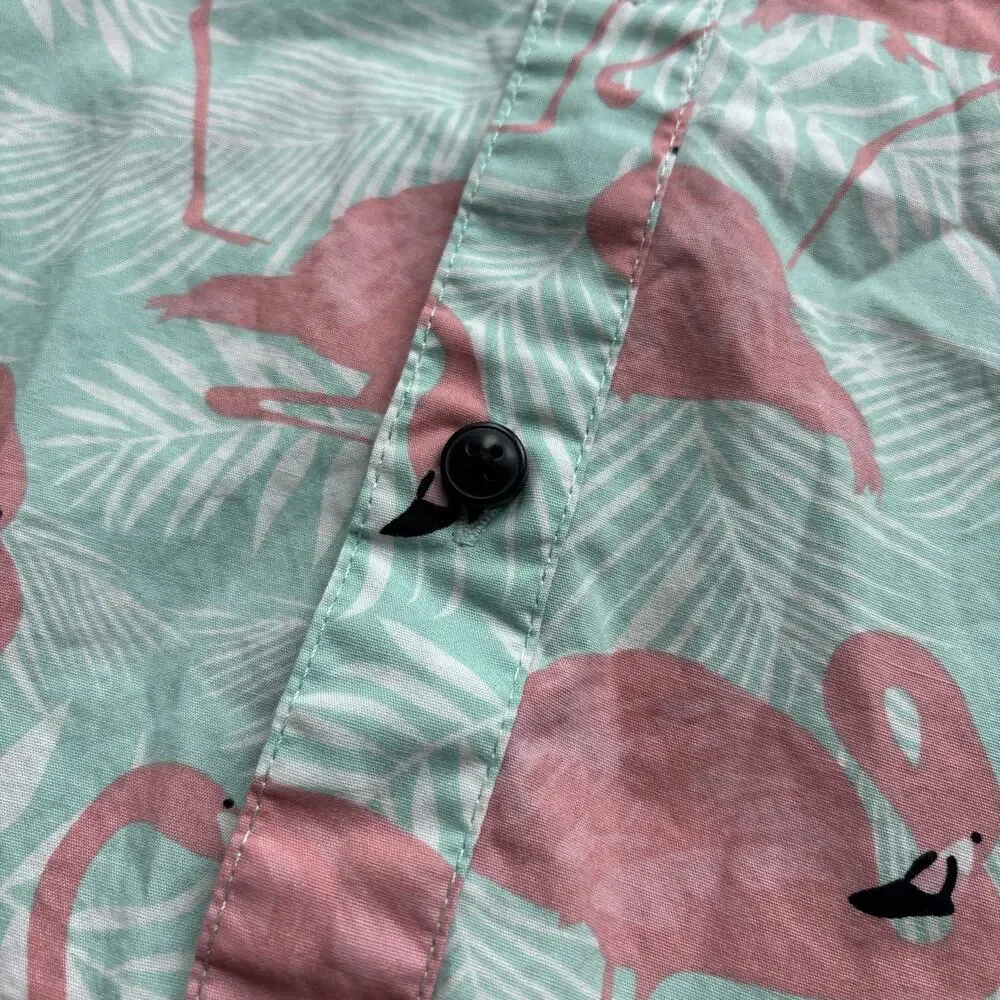 RF Brand MFG Men Medium Hawaiian Shirt Flamingo Short Sleeve Tropical‎